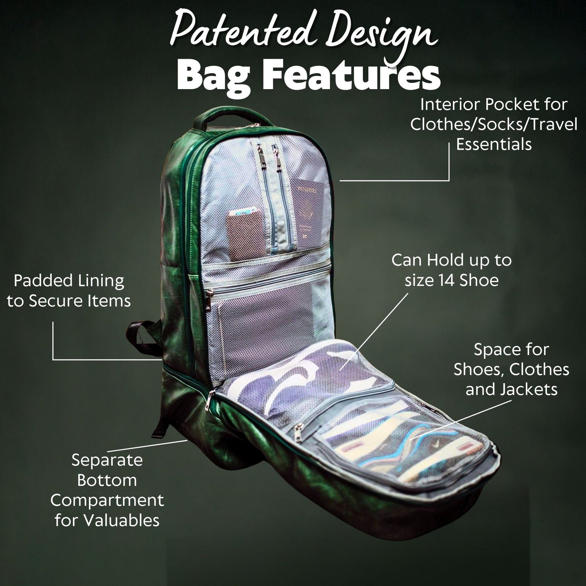 Emerald Green Leather Carry-On Patented Backpack (Only 300 Made)