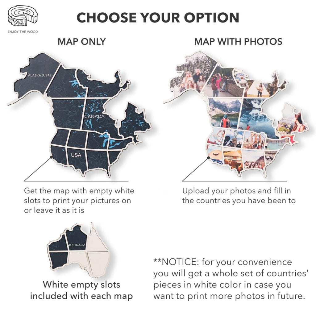 World Photo Map Midnight – Wooden Travel Memory Wall Decor