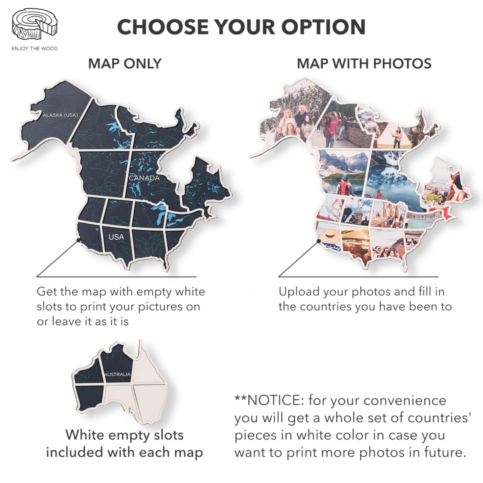 World Photo Map Midnight – Wooden Travel Memory Wall Decor