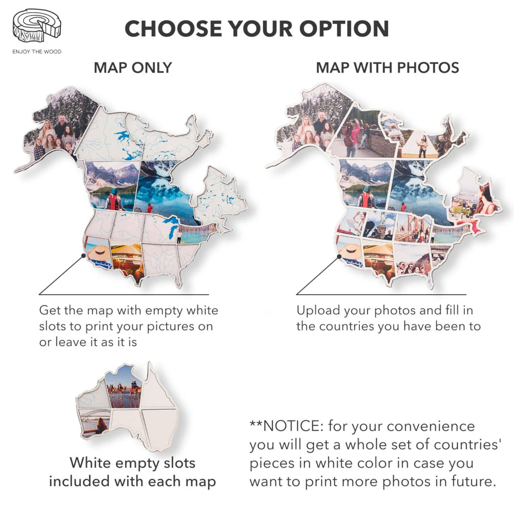 World Photo Map Pastel – Wooden Global Travel Photo Display
