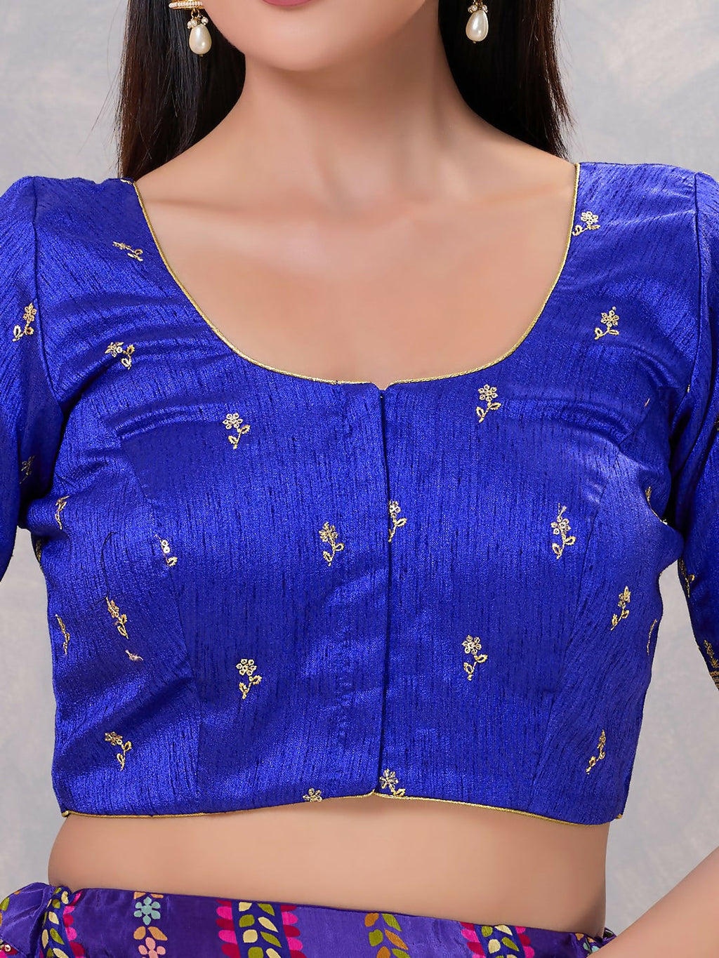 Women's Royal-Blue Silk Stitched Blouse Minimalist Style