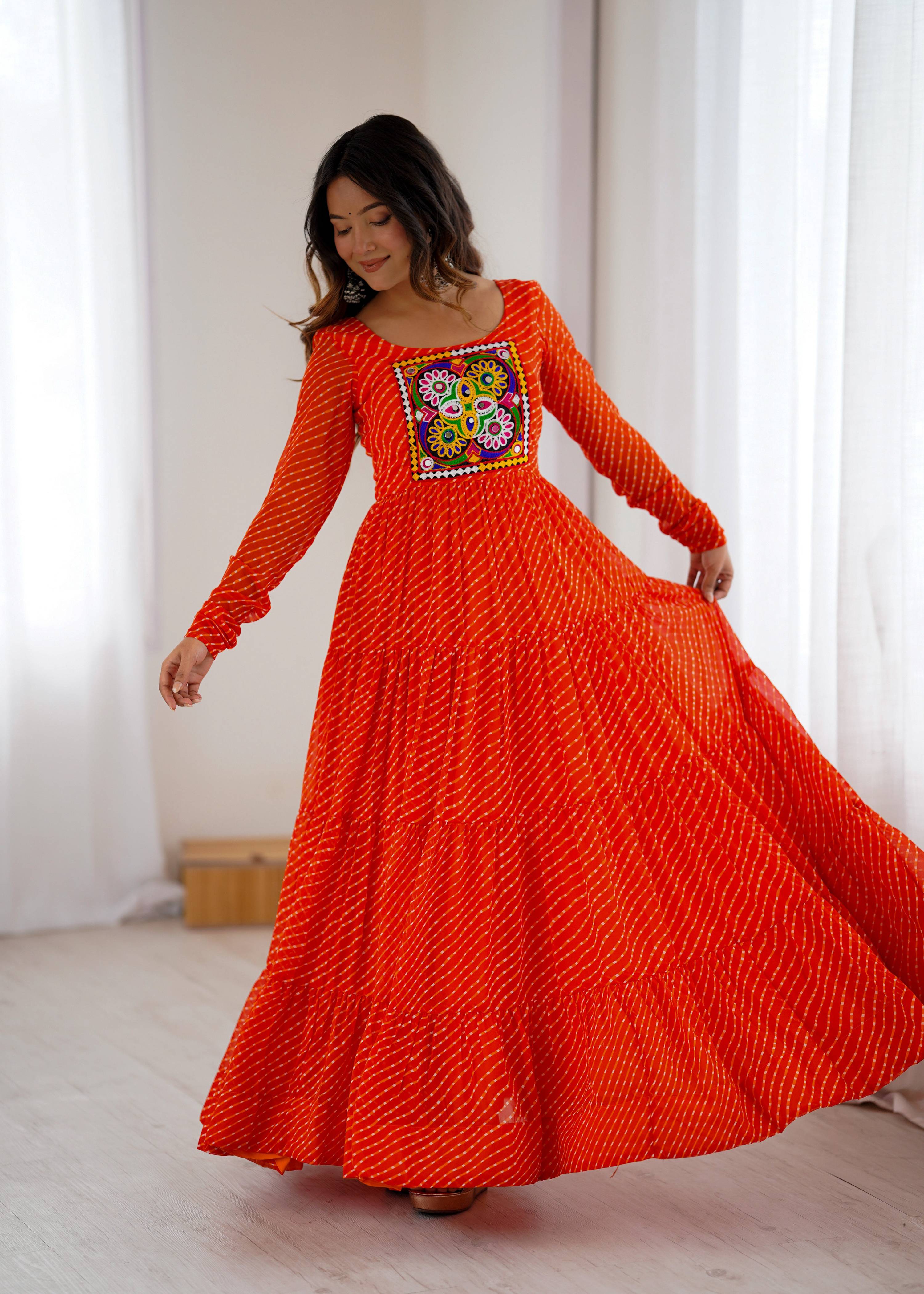 Women's Leheriya Print Anarkali Gown in Pure Soft Faux Georgette