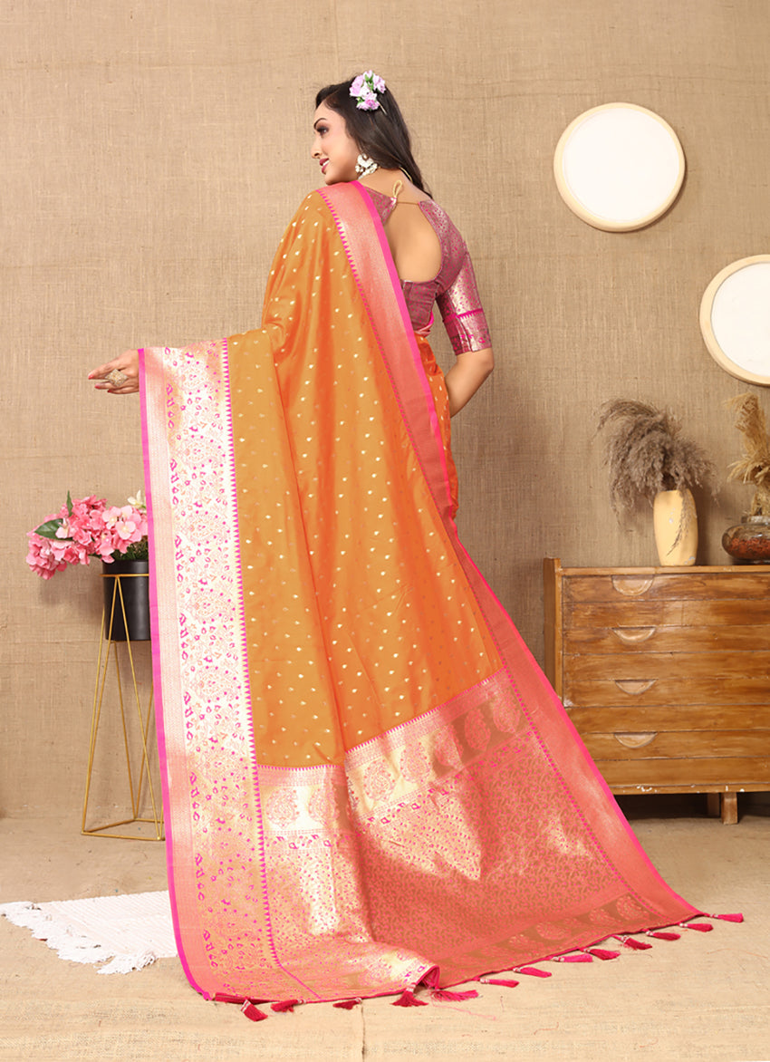 Orange Soft Silk Saree with Rich Zari Weaving Design