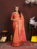 Orange organza silk saree with beautiful Meenakari woven pallu