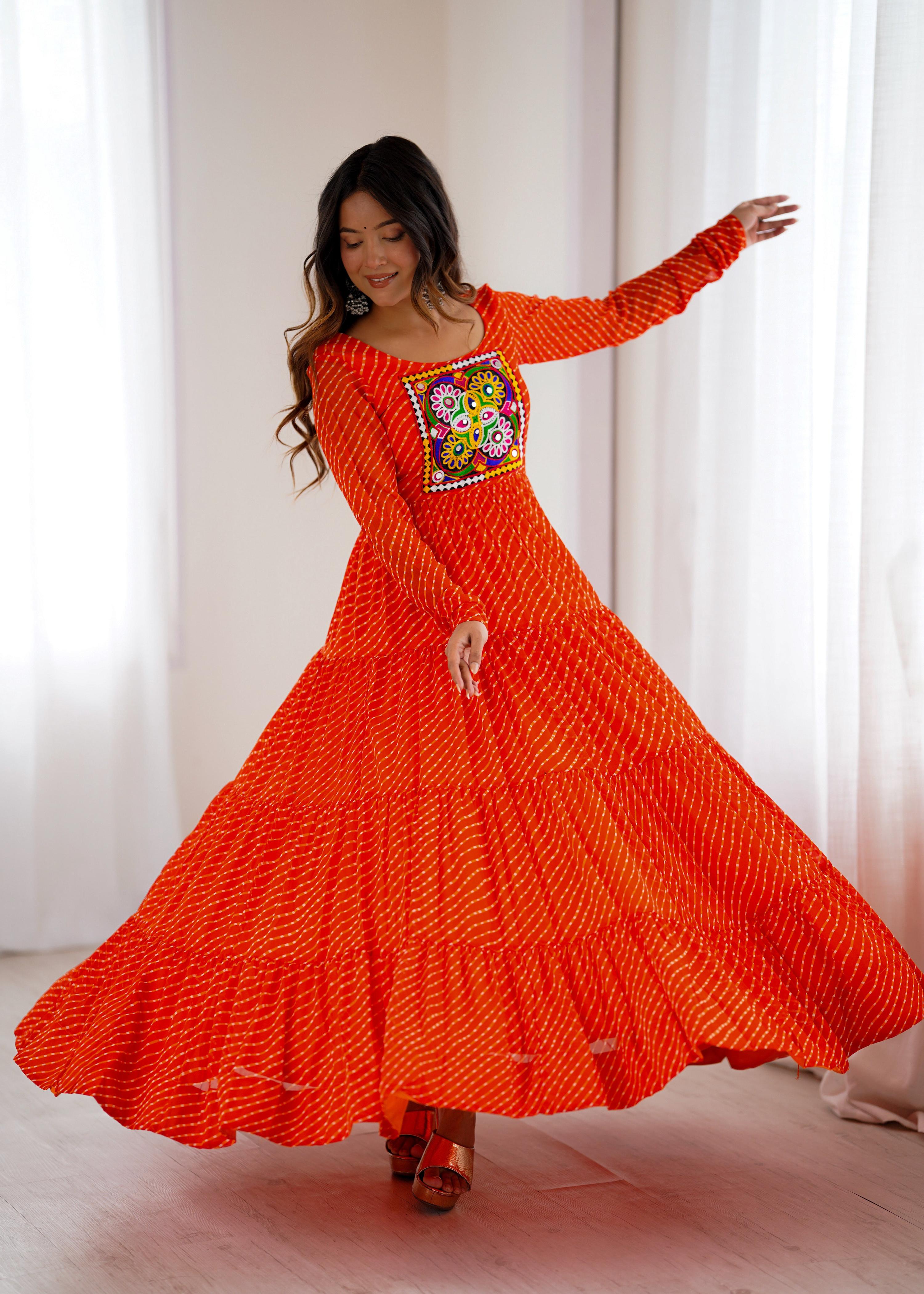Women's Leheriya Print Anarkali Gown in Pure Soft Faux Georgette