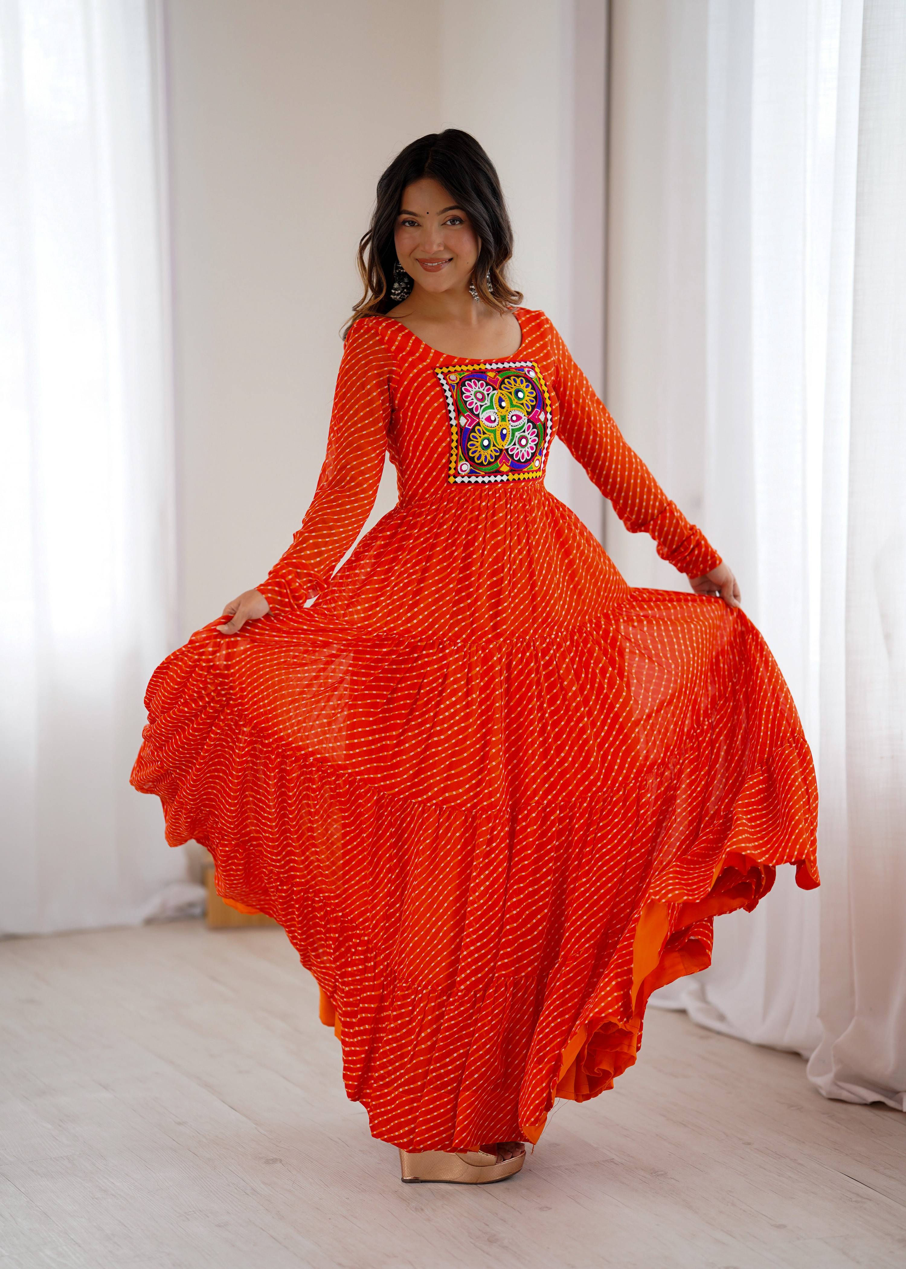Women's Leheriya Print Anarkali Gown in Pure Soft Faux Georgette