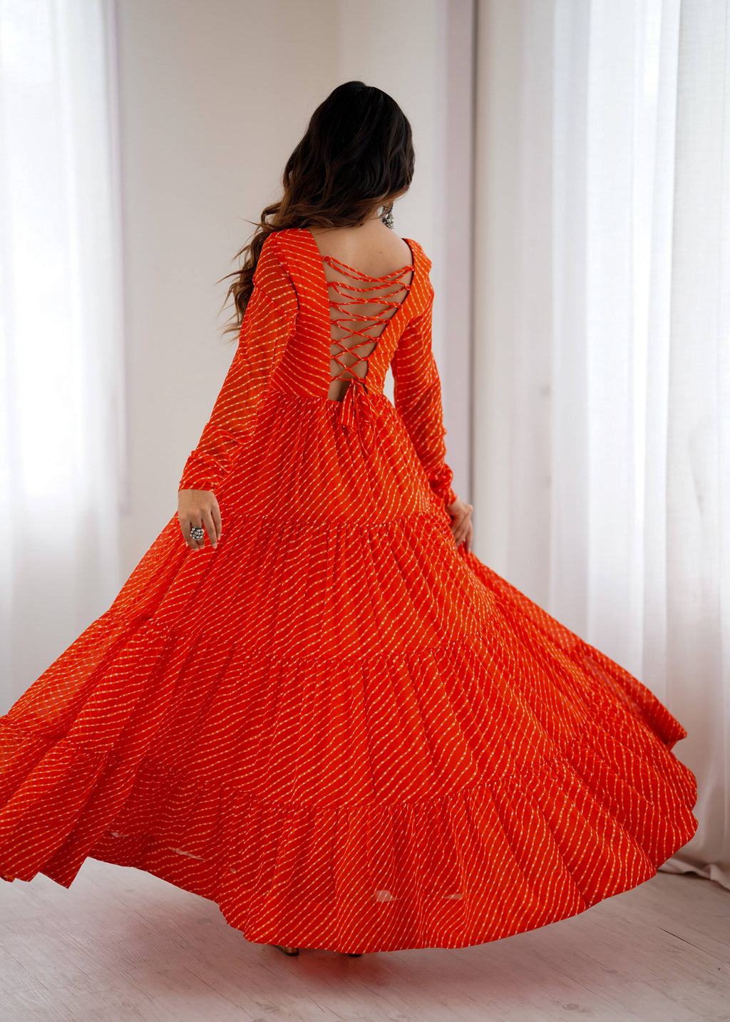 Women's Leheriya Print Anarkali Gown in Pure Soft Faux Georgette
