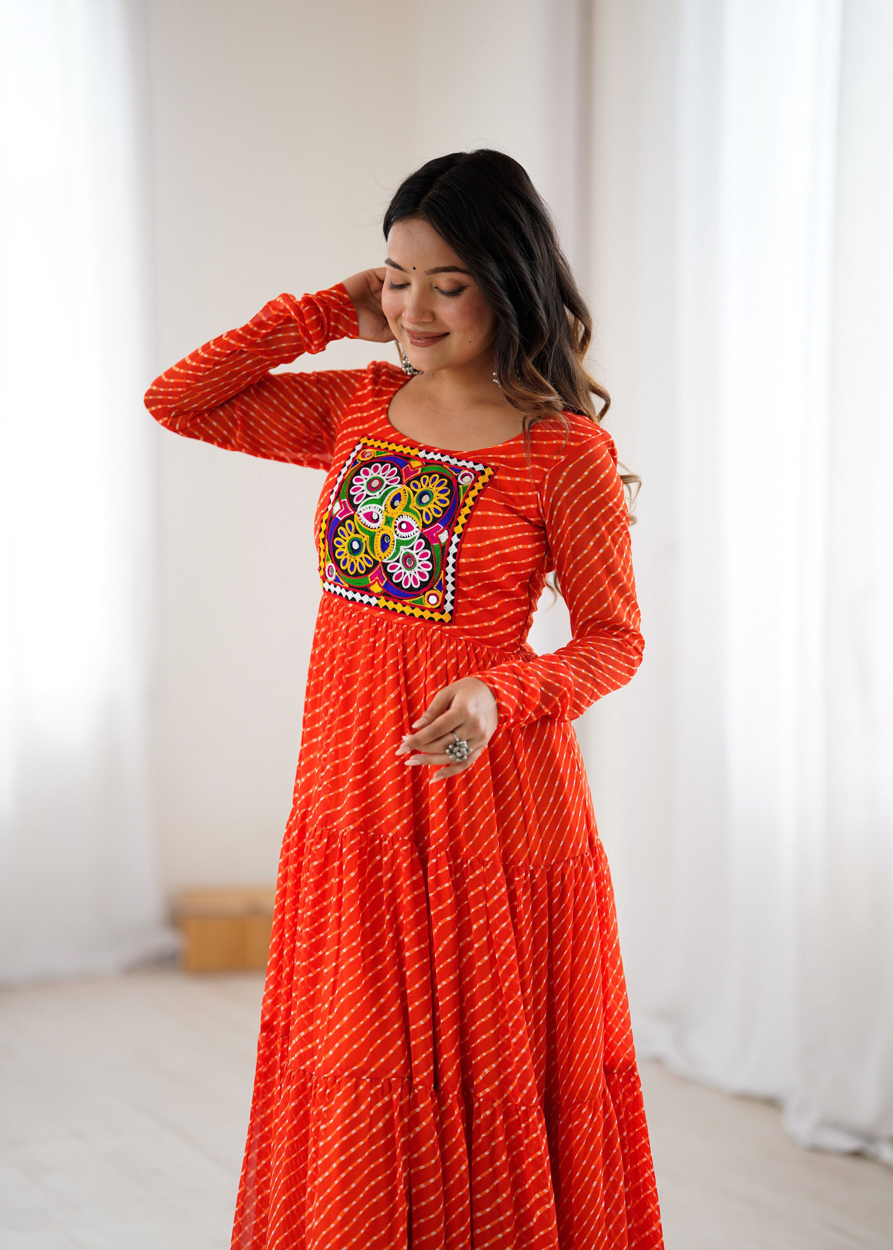 Women's Leheriya Print Anarkali Gown in Pure Soft Faux Georgette