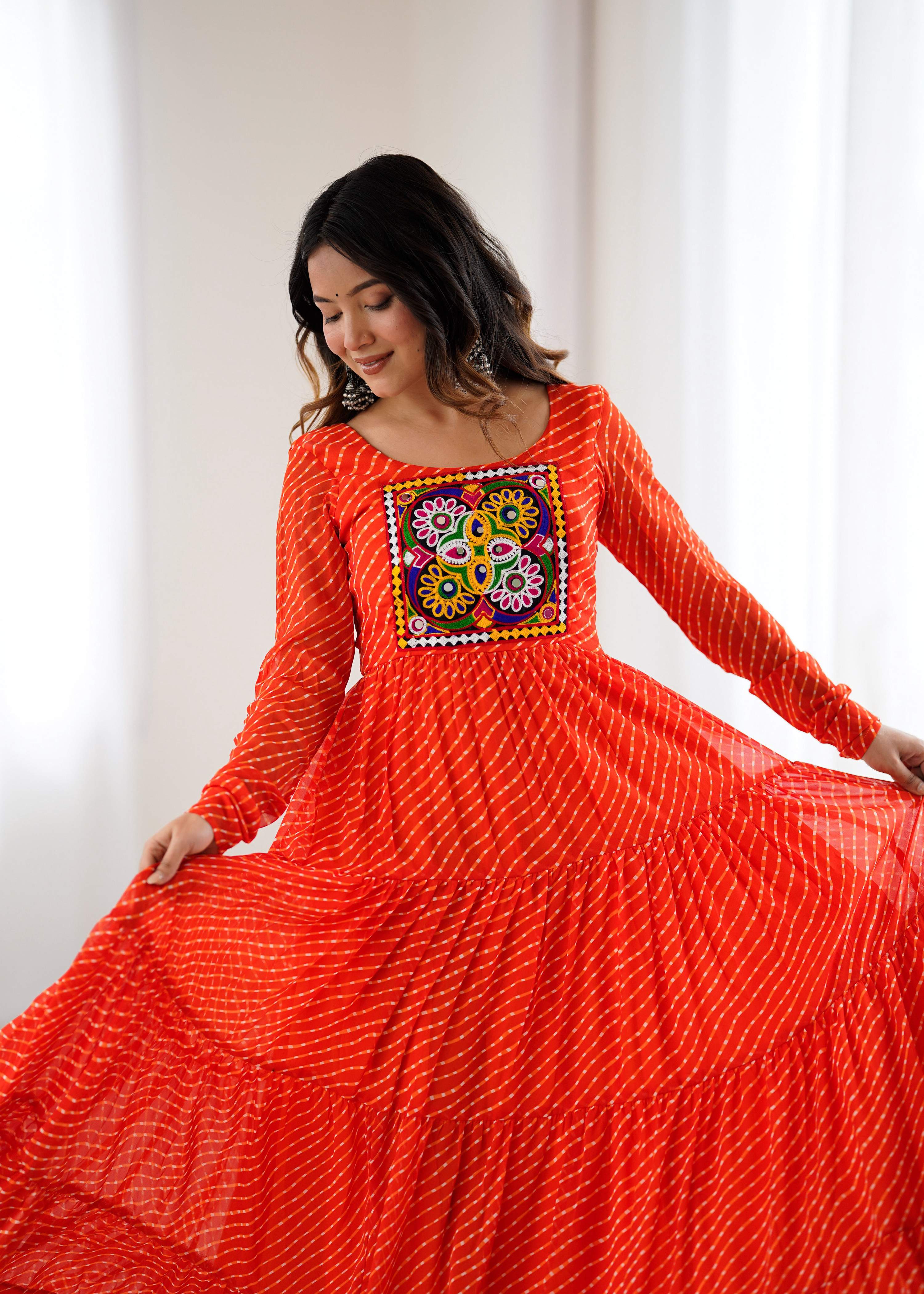 Women's Leheriya Print Anarkali Gown in Pure Soft Faux Georgette