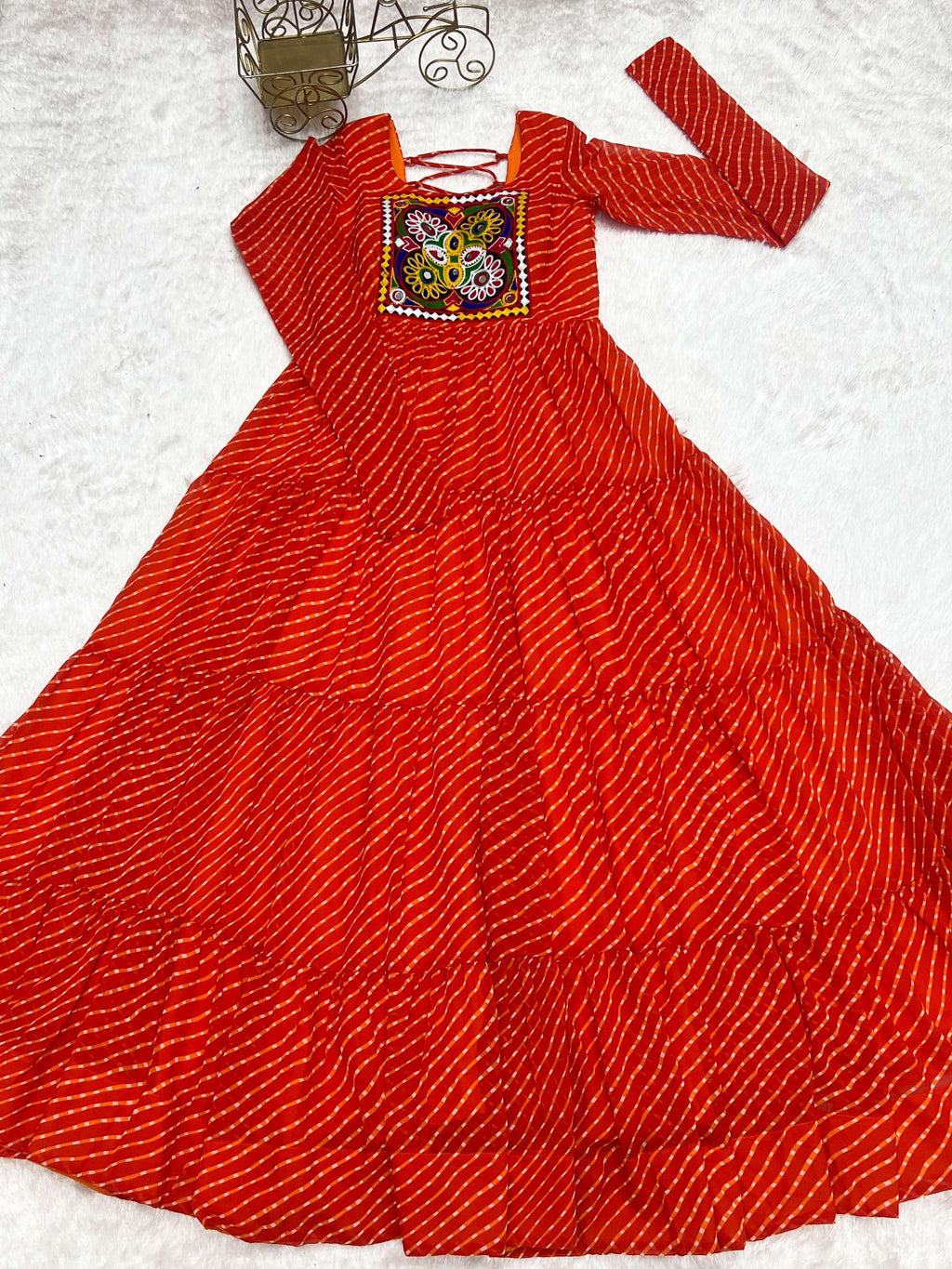 Women's Leheriya Print Anarkali Gown in Pure Soft Faux Georgette