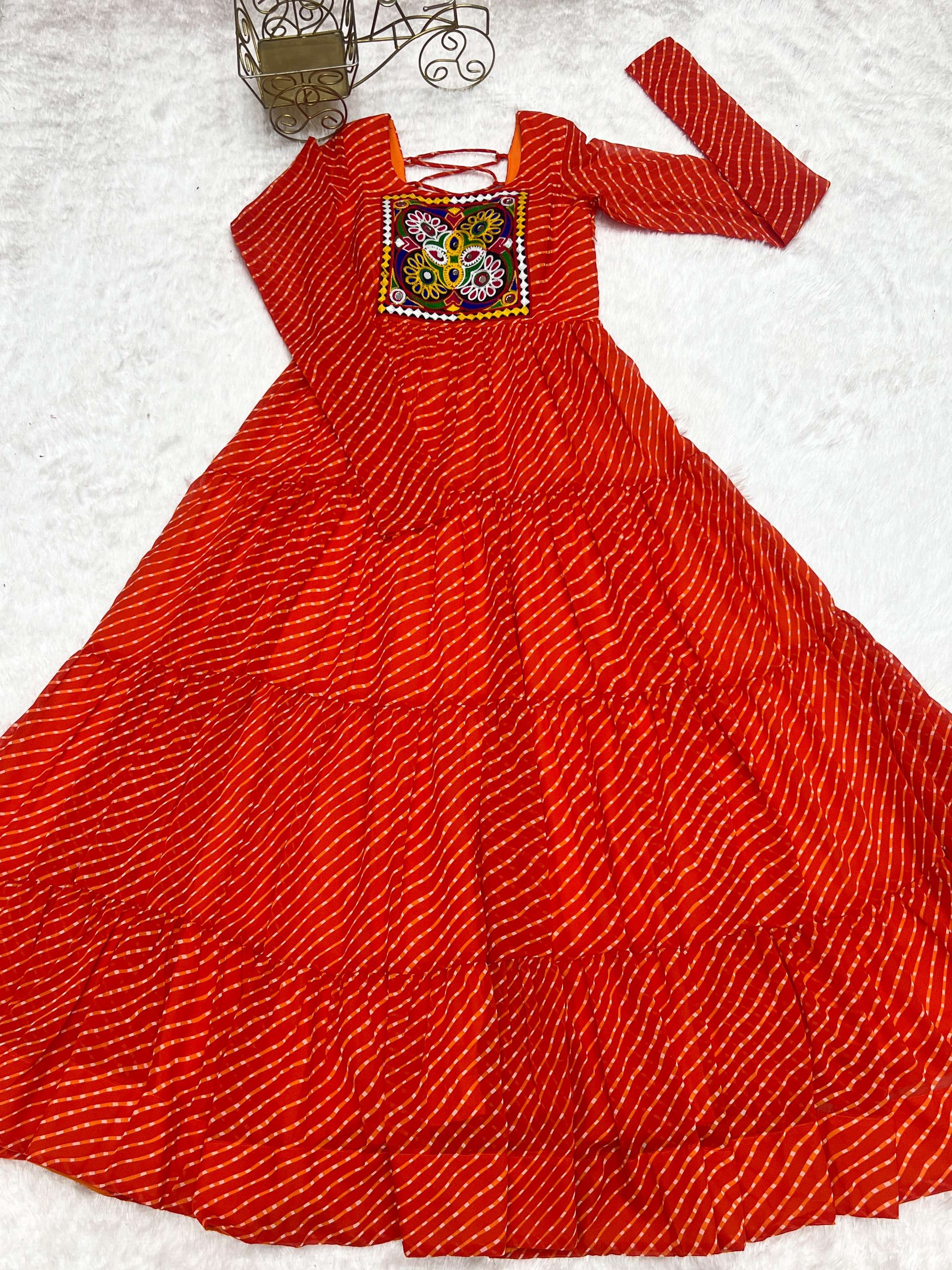 Women's Leheriya Print Anarkali Gown in Pure Soft Faux Georgette