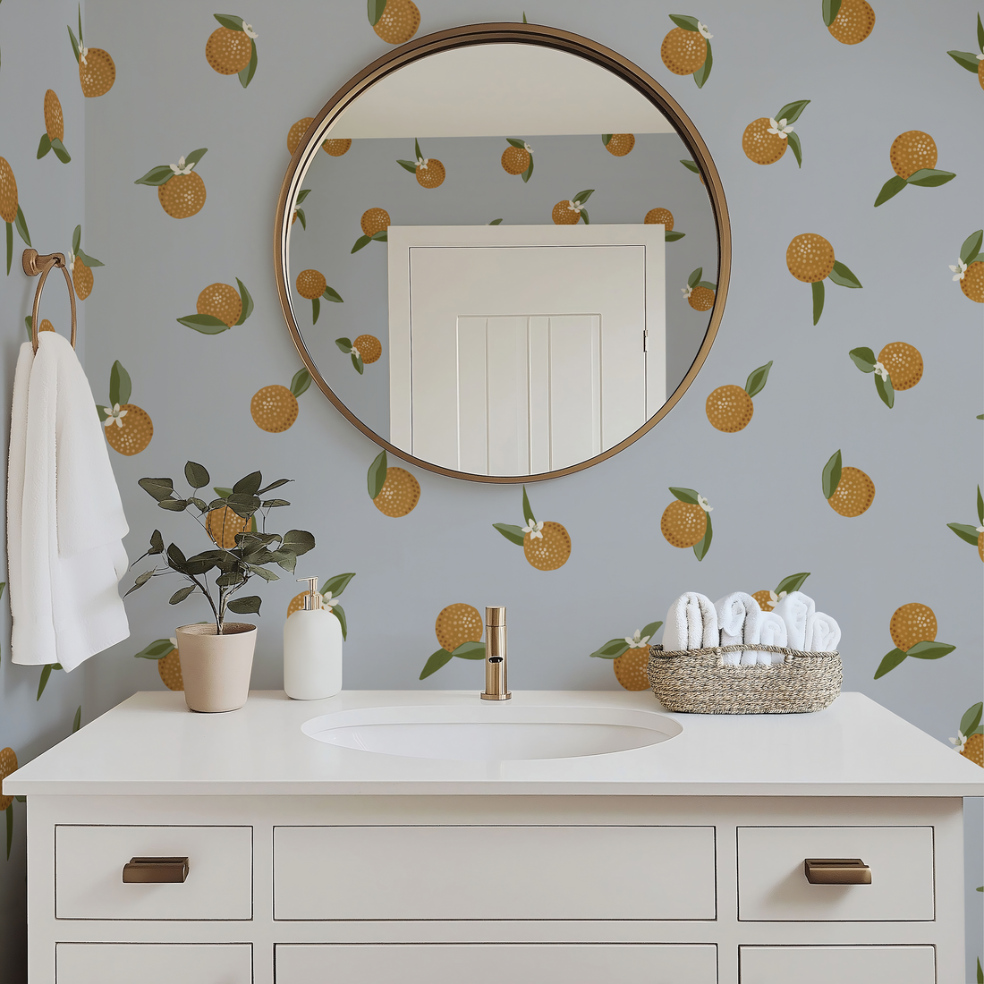 Roe Floral Removable Wallpaper in Orange, White, Cream, Dark-Red