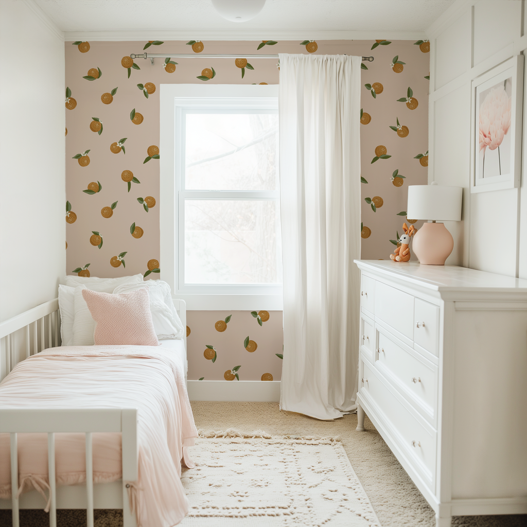 Roe Floral Removable Wallpaper in Orange, White, Cream, Dark-Red