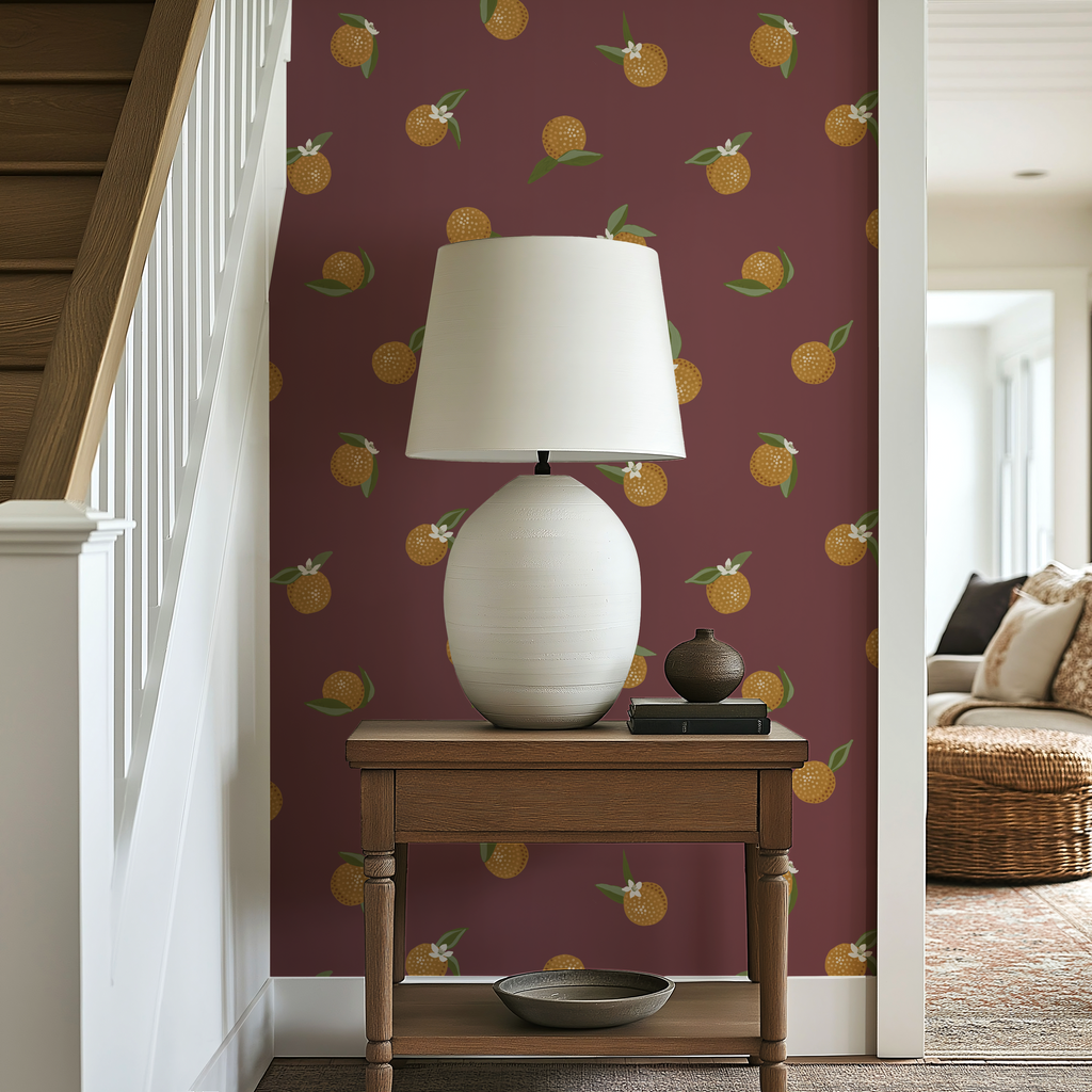Roe Floral Removable Wallpaper in Orange, White, Cream, Dark-Red