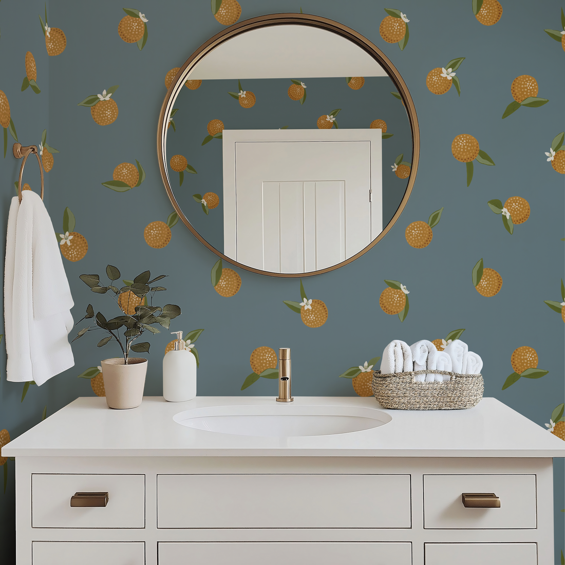 Roe Floral Removable Wallpaper in Orange, White, Cream, Dark-Red