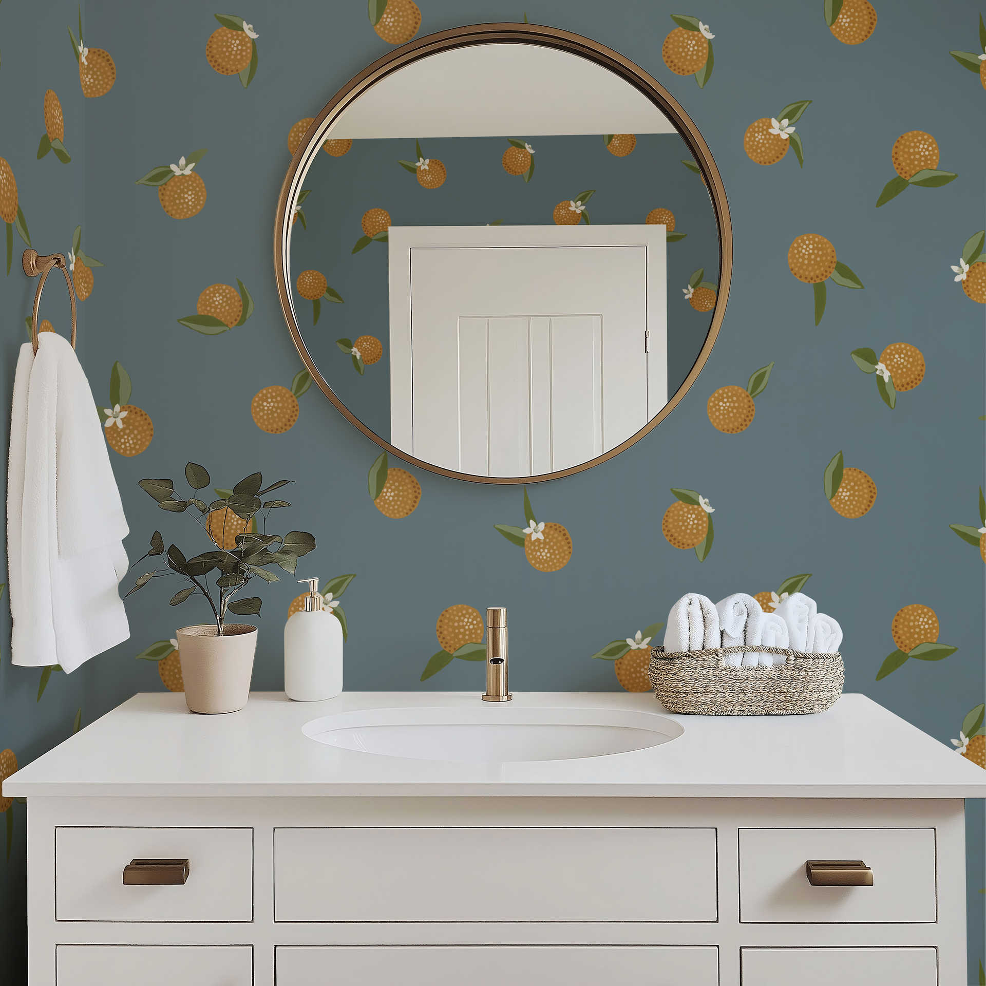 Roe Floral Removable Wallpaper in Orange, White, Cream, Dark-Red