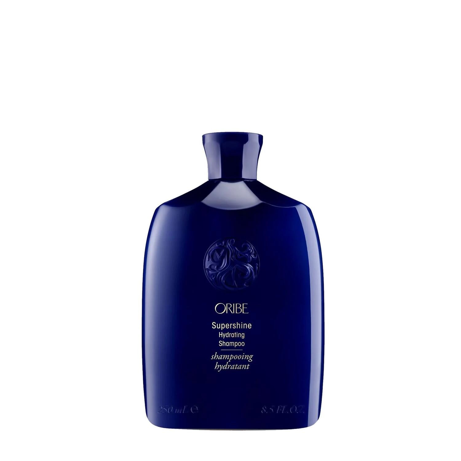Bottle of Oribe Supershine Hydrating Shampoo for glossy, radiant hair
