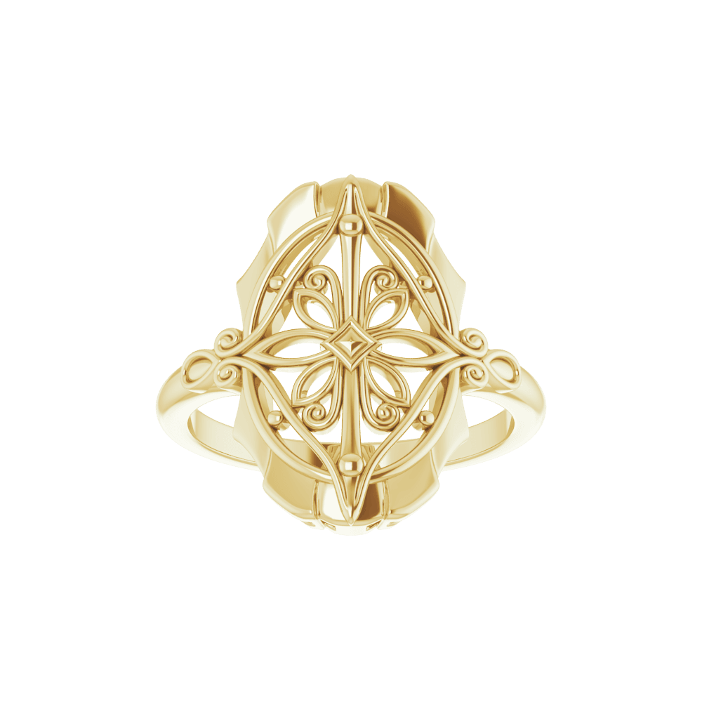 Rosette Héritage Statement Ring in Polished 14K Gold Vintage Style