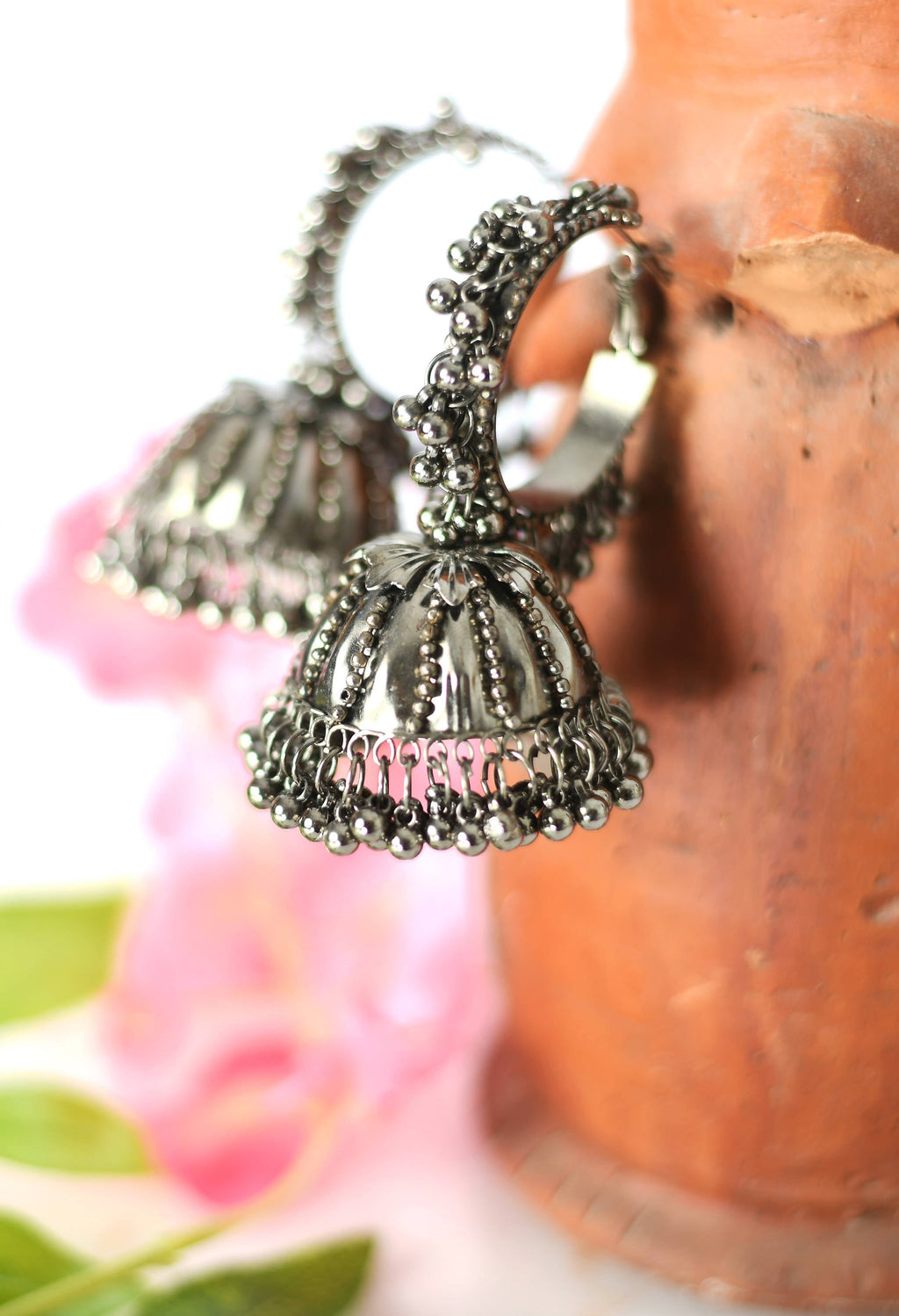 Oxidised Black-Plated Ghungroo Jhumka Earrings for Casual & Party