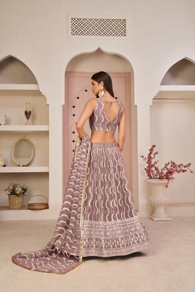 Onion Pink Butterfly Net Lehenga with Zari and Sandwich Sequence Work
