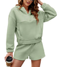 FKEEP Womens 2 Piece Sweatsuit Outfits Half Zip Hoodie Sweat with Shorts Pockets Lounge Winter Tracksuit Wear Matching Set