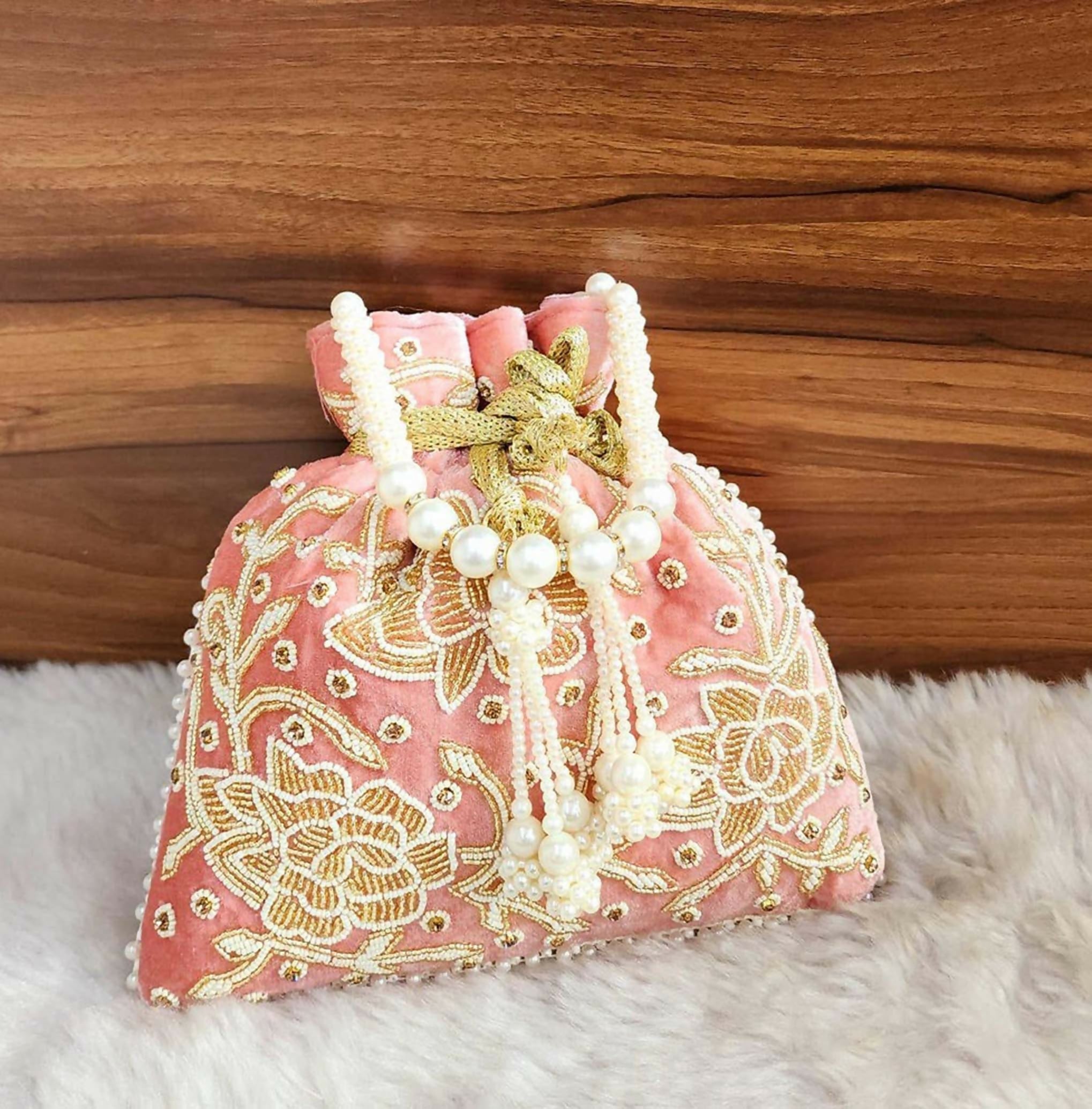 Multicolor synthetic potli bag for ethnic wear, front view