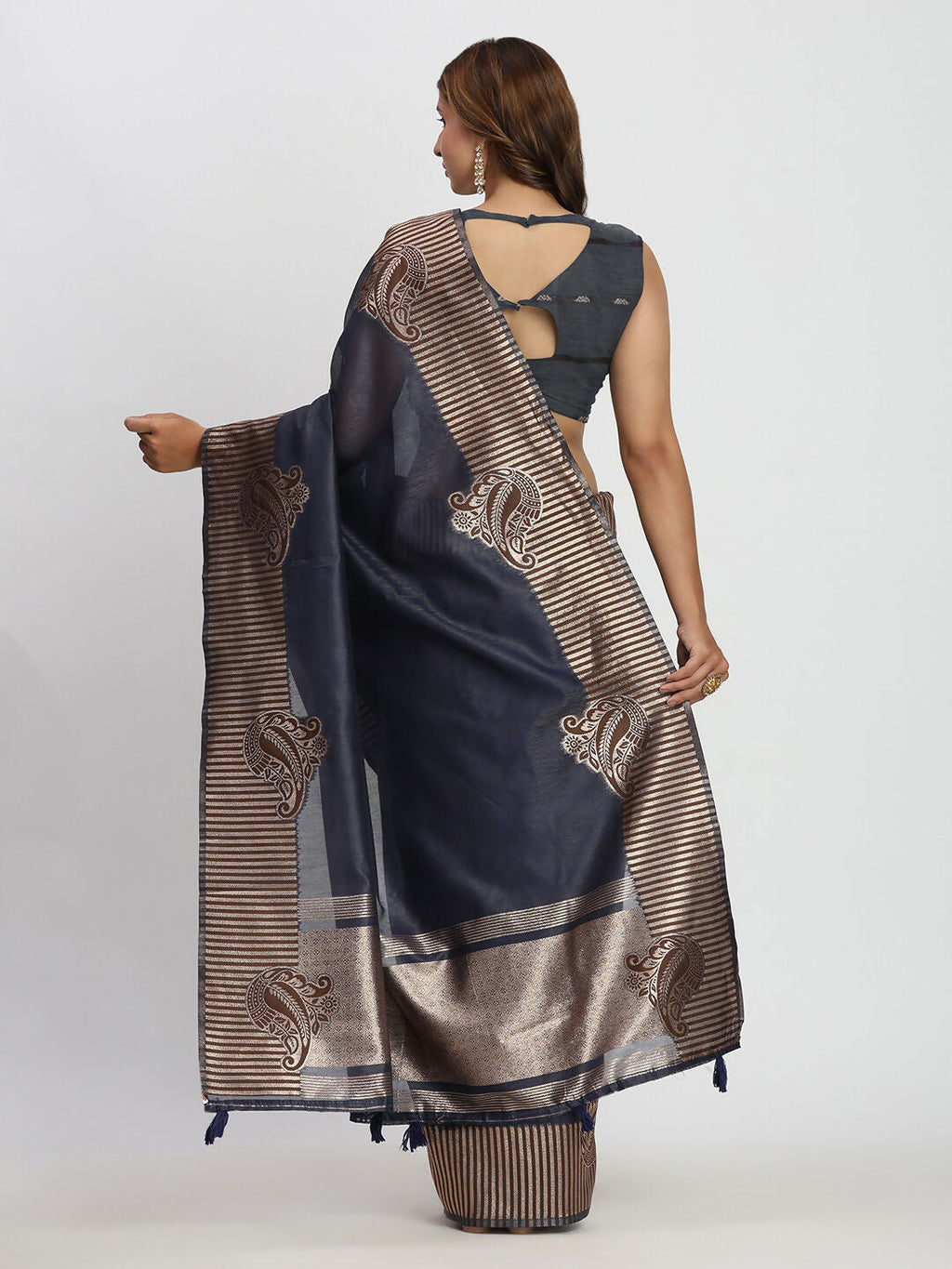Shree Shyam Fashion Linen Cotton Navy Blue Saree