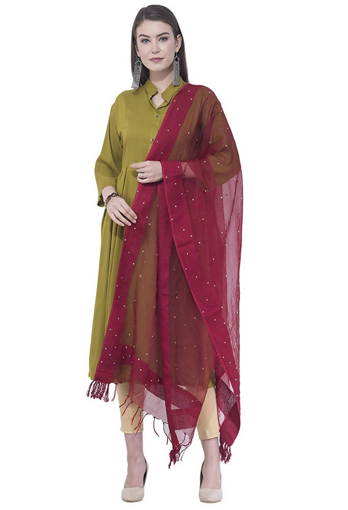 Maroon Organza Cotton Dupatta with Elegant Stone Work Detailing