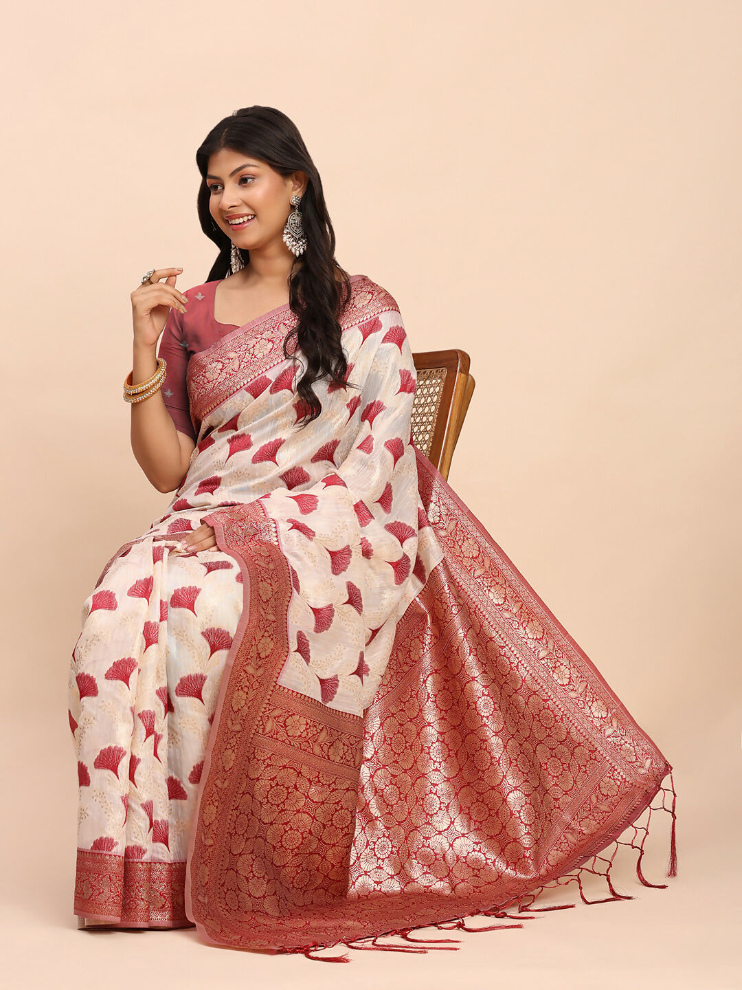 Maroon Linen Cotton Saree with Matching Blouse