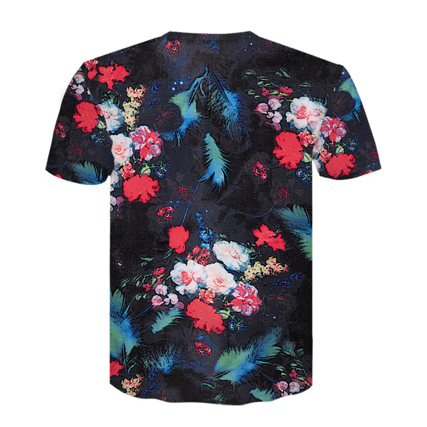 3D Floral Print Round Neck Couple T-Shirts (Short Sleeve)