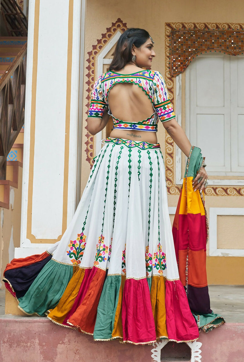 White Viscose Rayon Designer Lehenga Choli for Festive Navratri