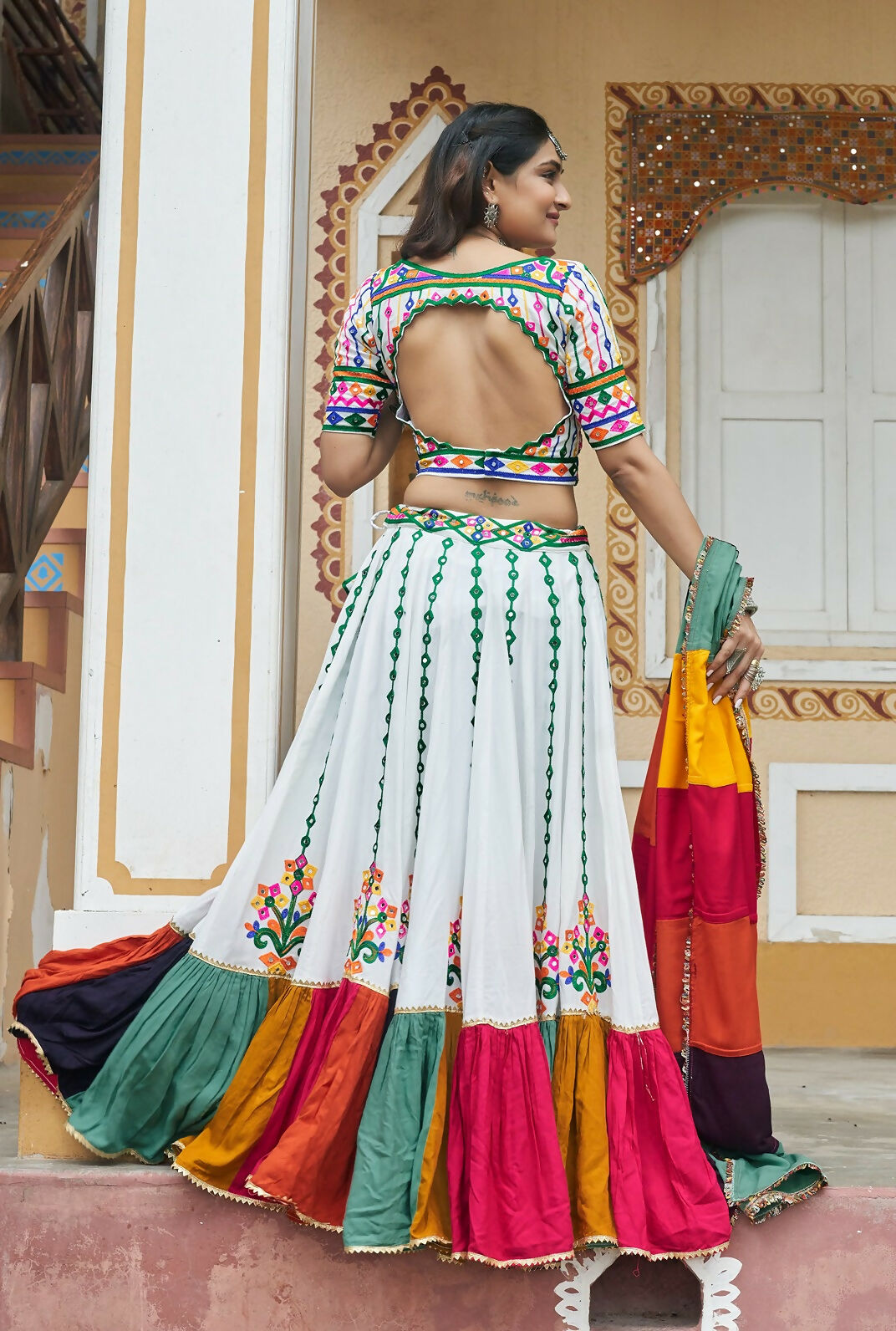White Viscose Rayon Designer Lehenga Choli for Festive Navratri