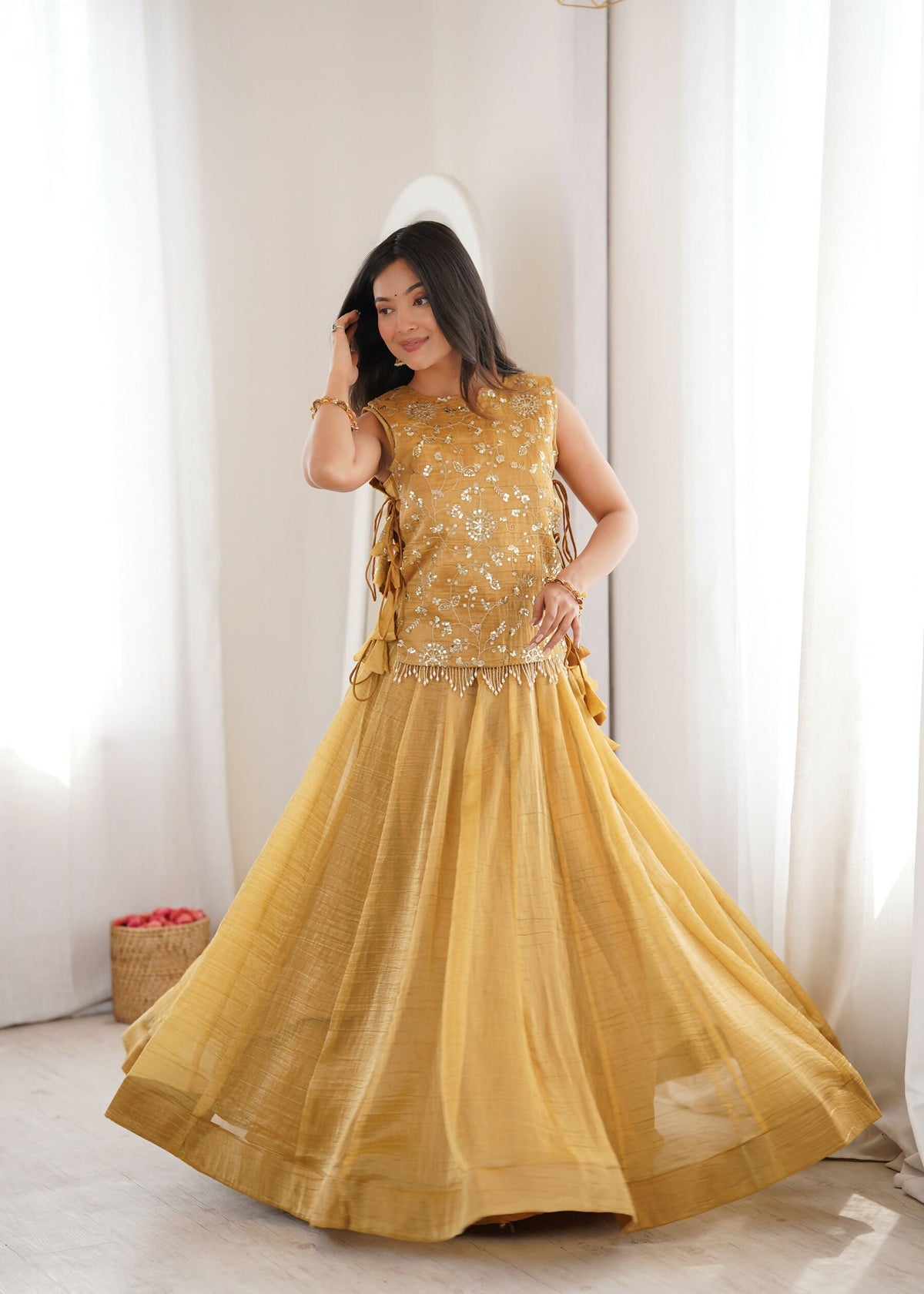 Yellow Salsa Crush Lehenga Choli with Matching Koti