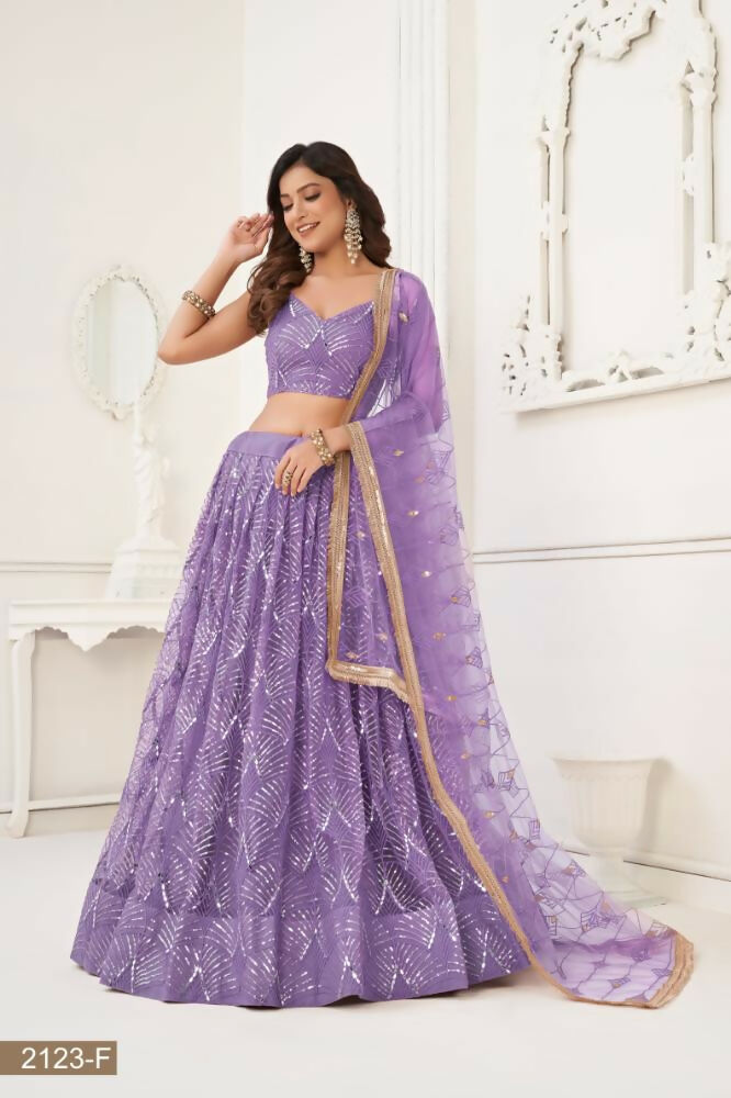 Lavender Butterfly Net Embroidered Wedding Lehenga Choli