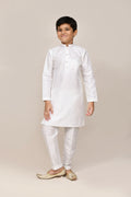 White art silk kurta with detailed thread and sequence work and straight fit pants