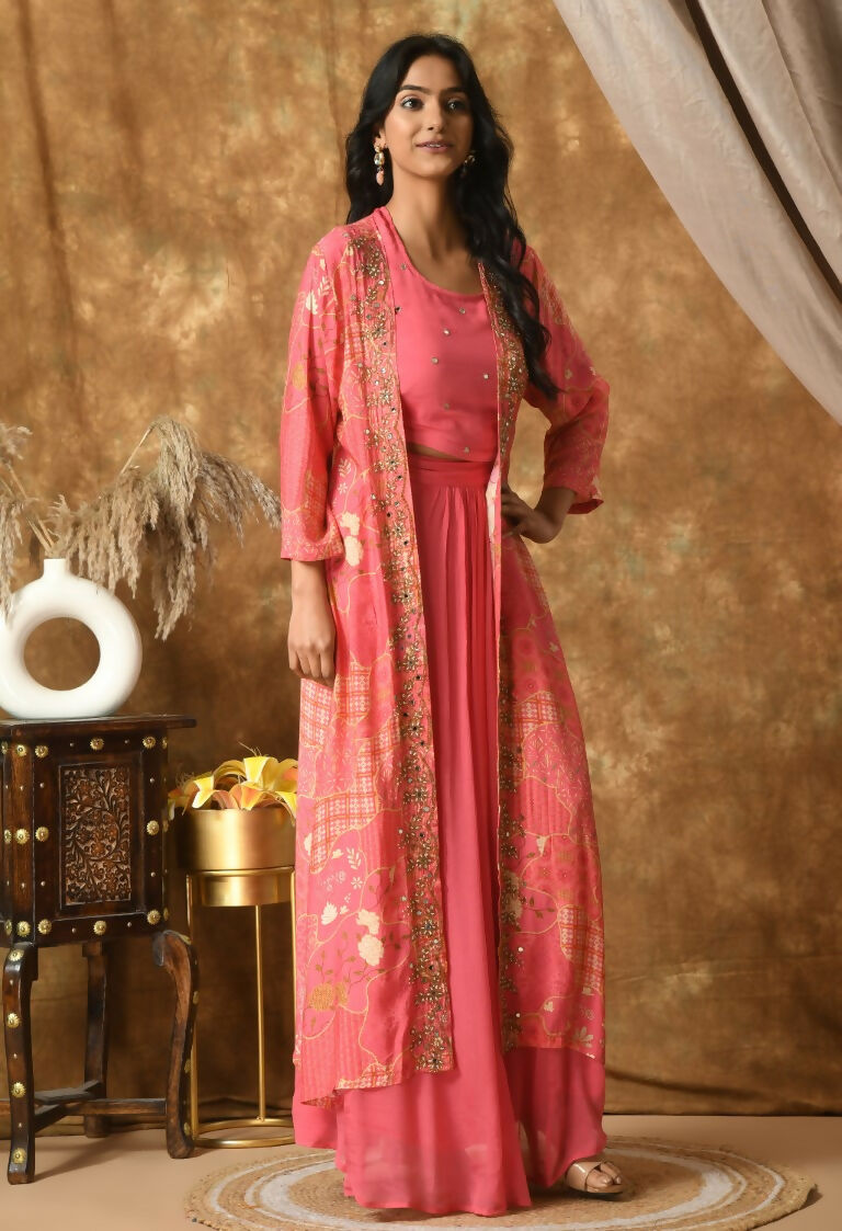 Pink Maslin Kurta Set with Chinnon Bottom and Organza Dupatta