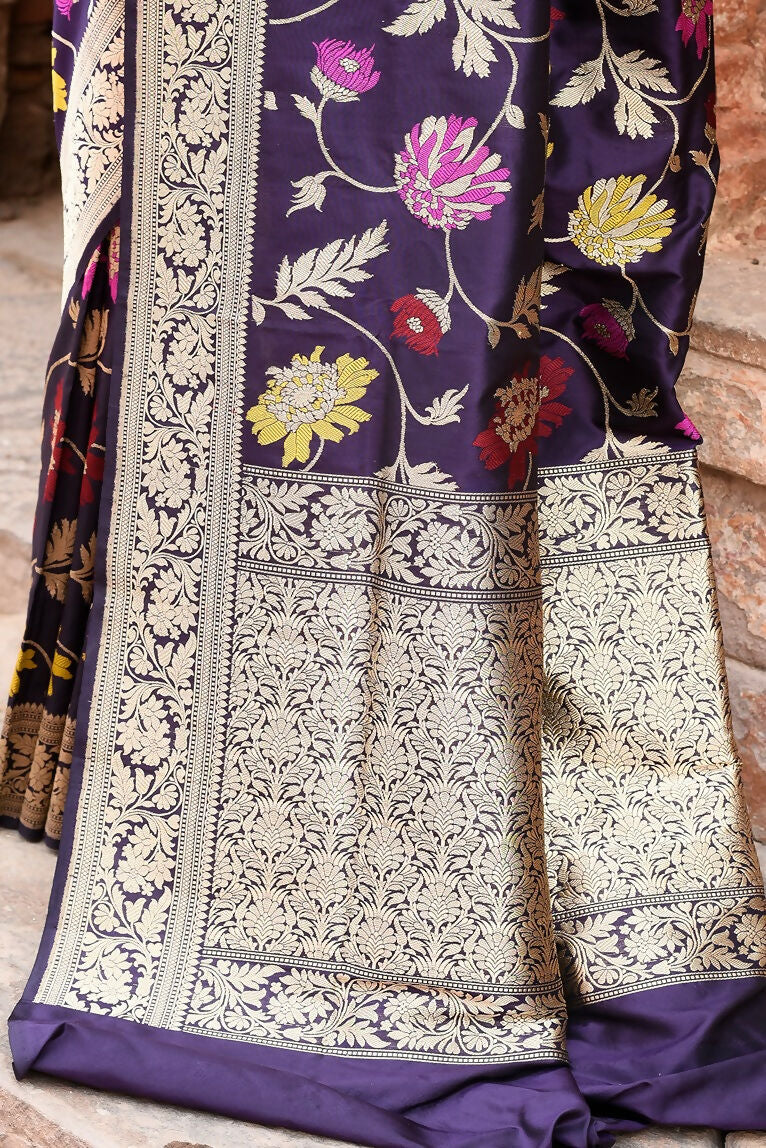 Plum Purple Pure Katan Handloom Banarasi Silk Saree