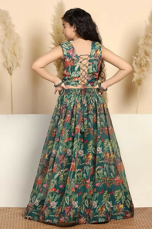 Girl's Green Lehenga Choli in Silk Blend Fabric