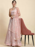 Premium Pink Faux Georgette Lehenga Choli with multi-size sequin embroidery and cancan