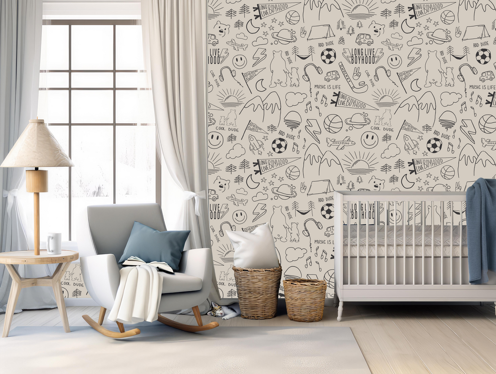 Ozzy Abstract Wallpaper - Navy & White Bohemian Peel and Stick