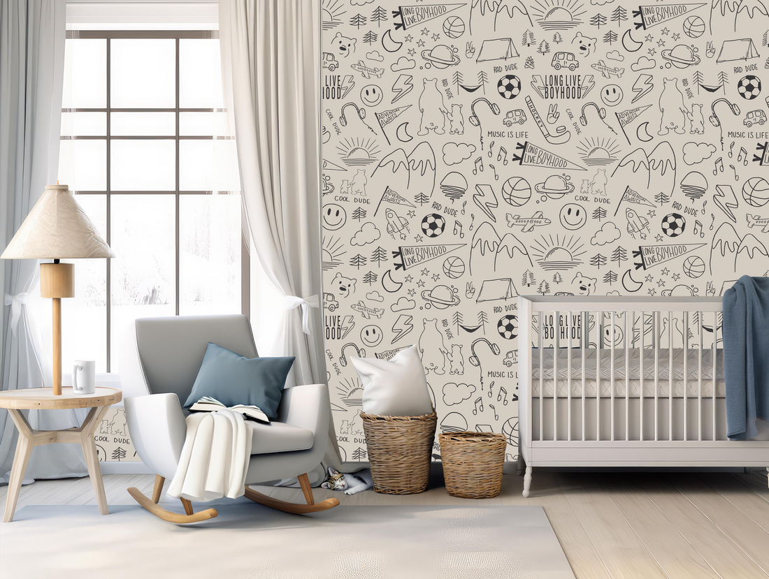 Ozzy Abstract Wallpaper - Navy & White Bohemian Peel and Stick