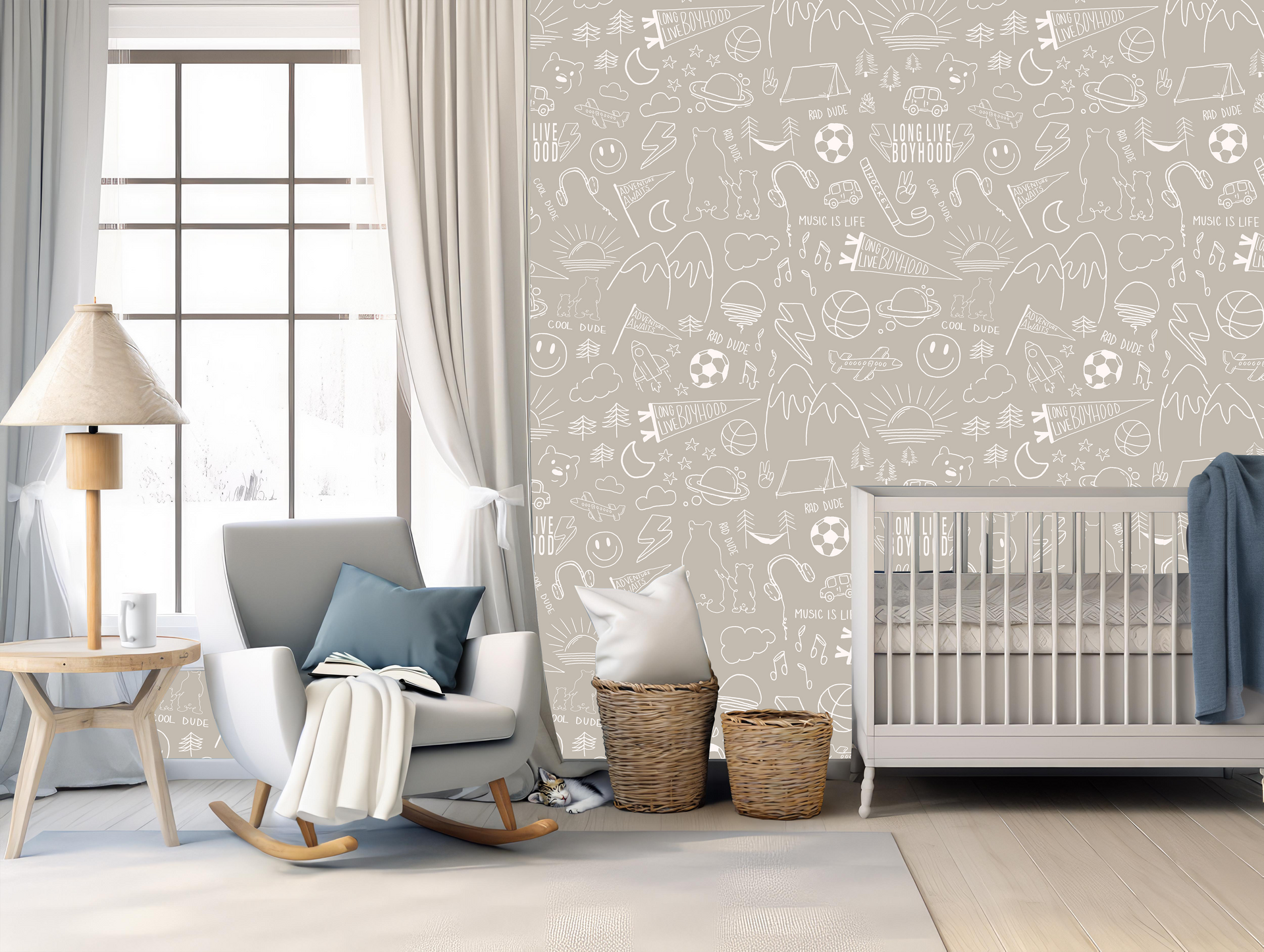 Ozzy Abstract Wallpaper - Navy & White Bohemian Peel and Stick