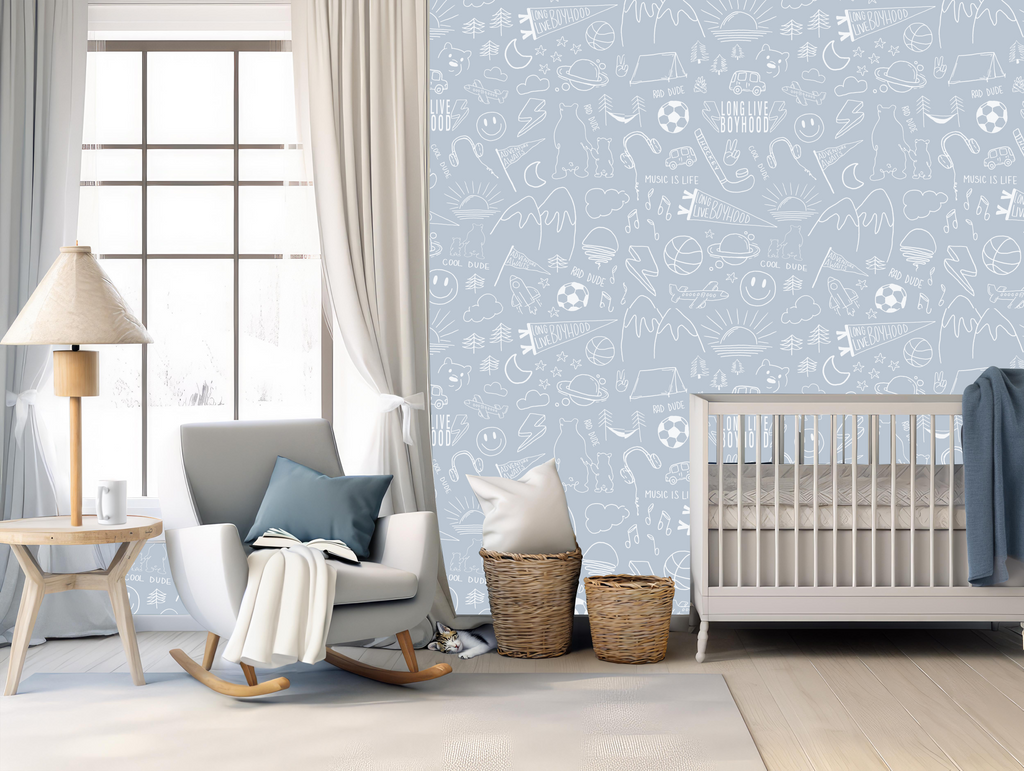 Ozzy Abstract Wallpaper - Navy & White Bohemian Peel and Stick