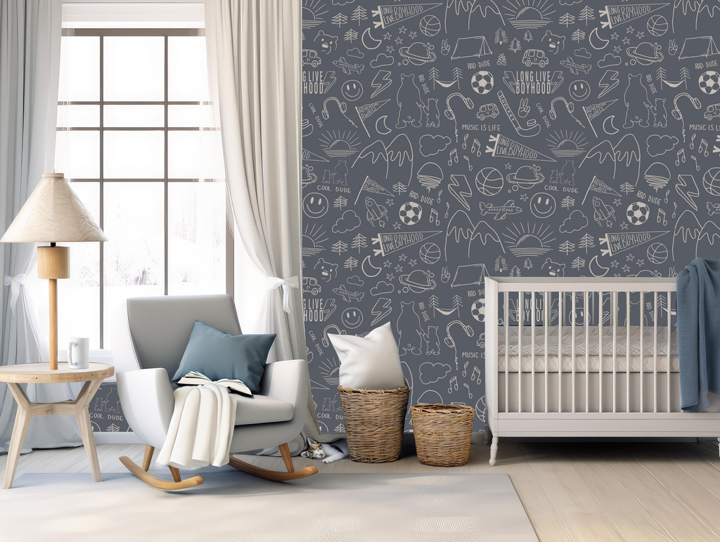 Ozzy Abstract Wallpaper - Navy & White Bohemian Peel and Stick