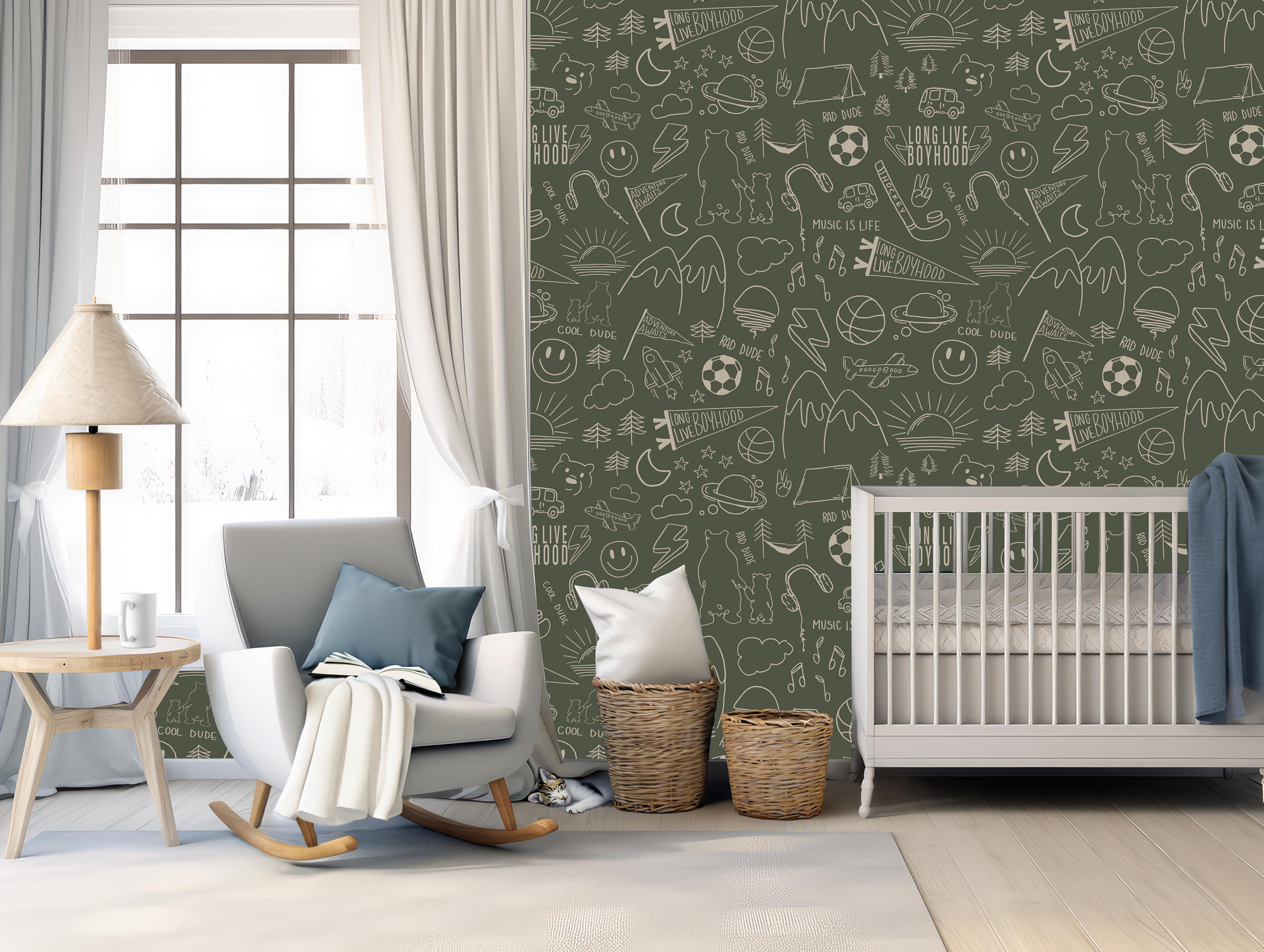 Ozzy Abstract Wallpaper - Navy & White Bohemian Peel and Stick