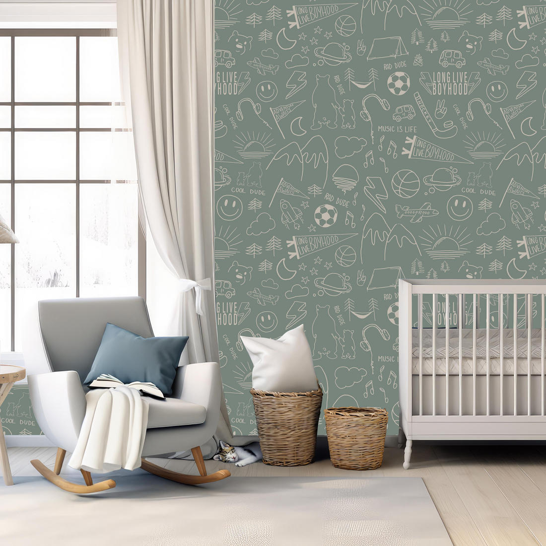 Ozzy Abstract Wallpaper - Navy & White Bohemian Peel and Stick