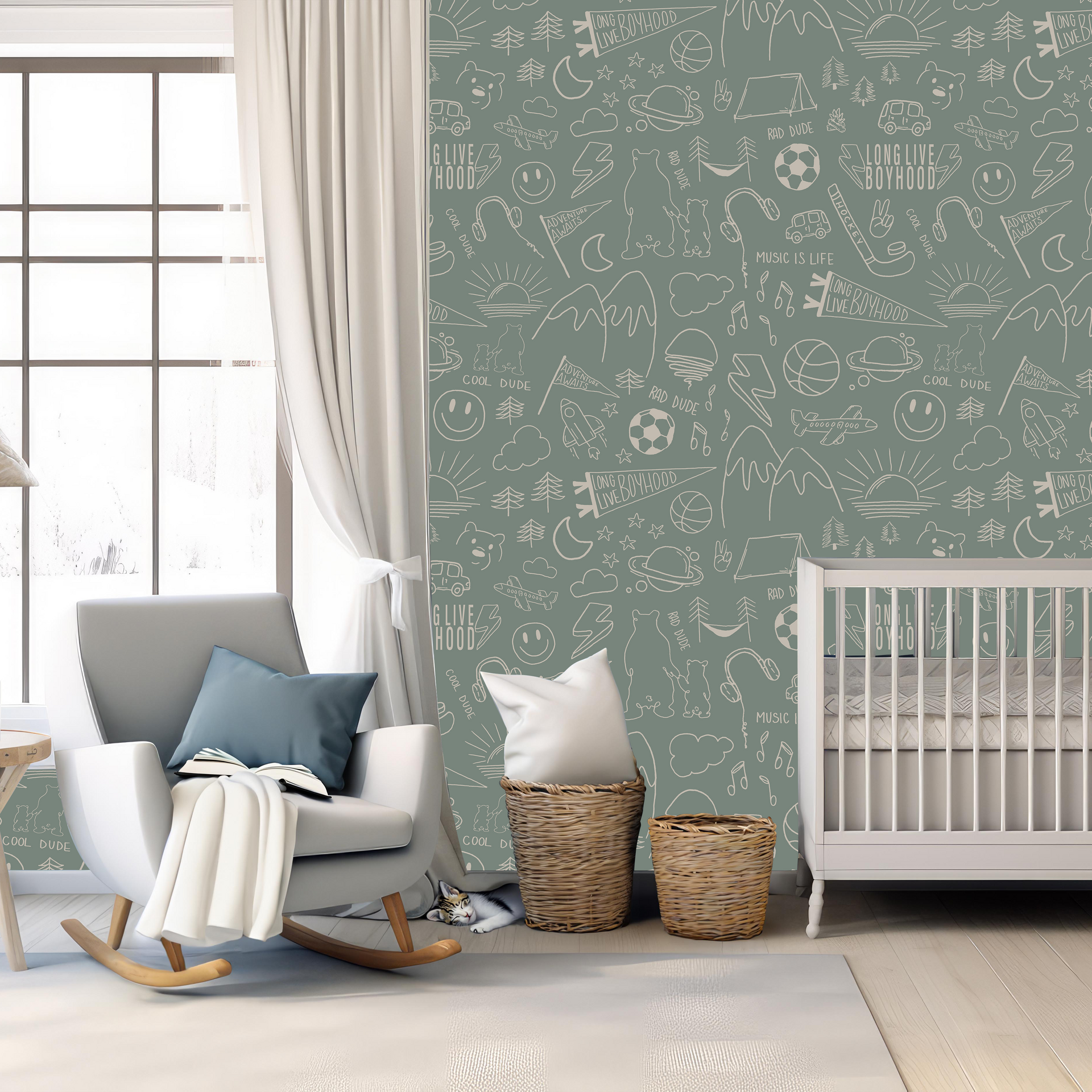 Ozzy Abstract Wallpaper - Navy & White Bohemian Peel and Stick