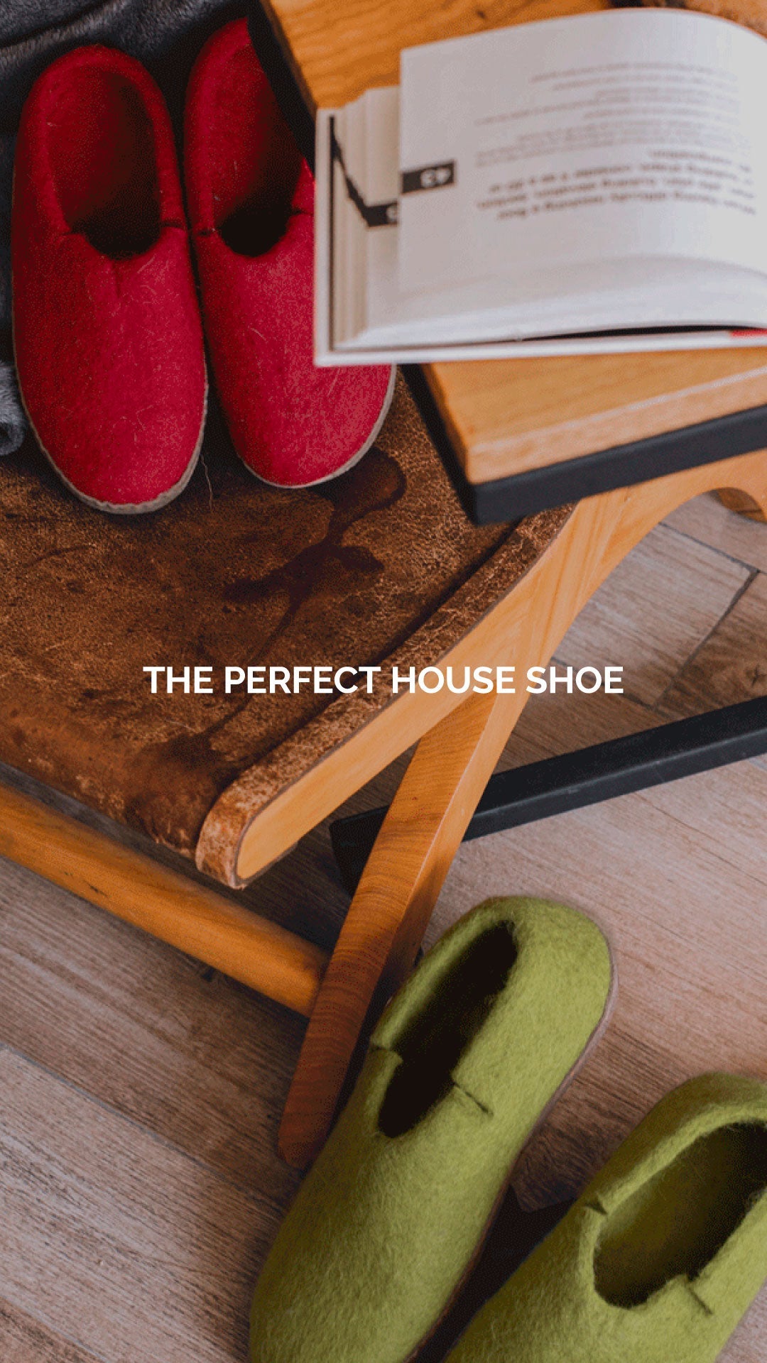 Women's Classic Red Wool Slippers with Leather Sole