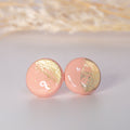 Phấn Mộng pink minimalist stud earrings with hand-crafted gold flakes