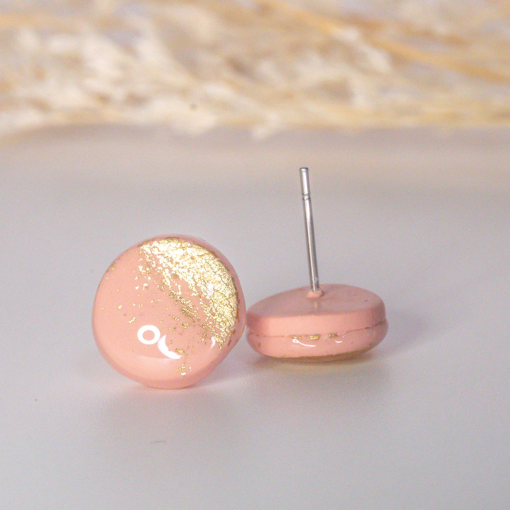 Phấn Mộng Pink and Gold Flake Hand-Crafted Stud Earrings